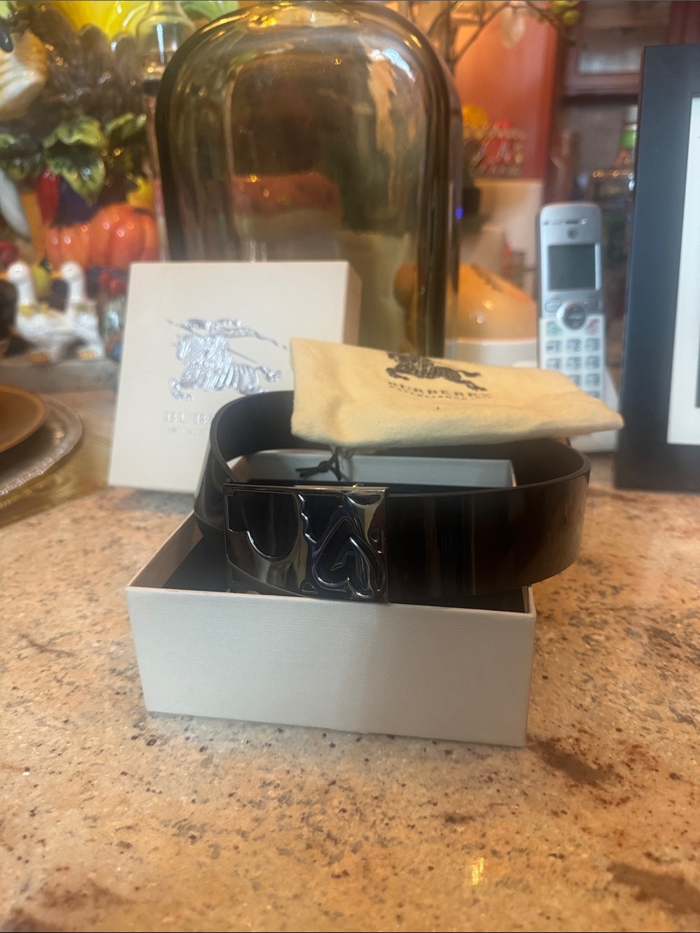 Burberry Black Patent Leather Belt with Shiny Logo Buckle